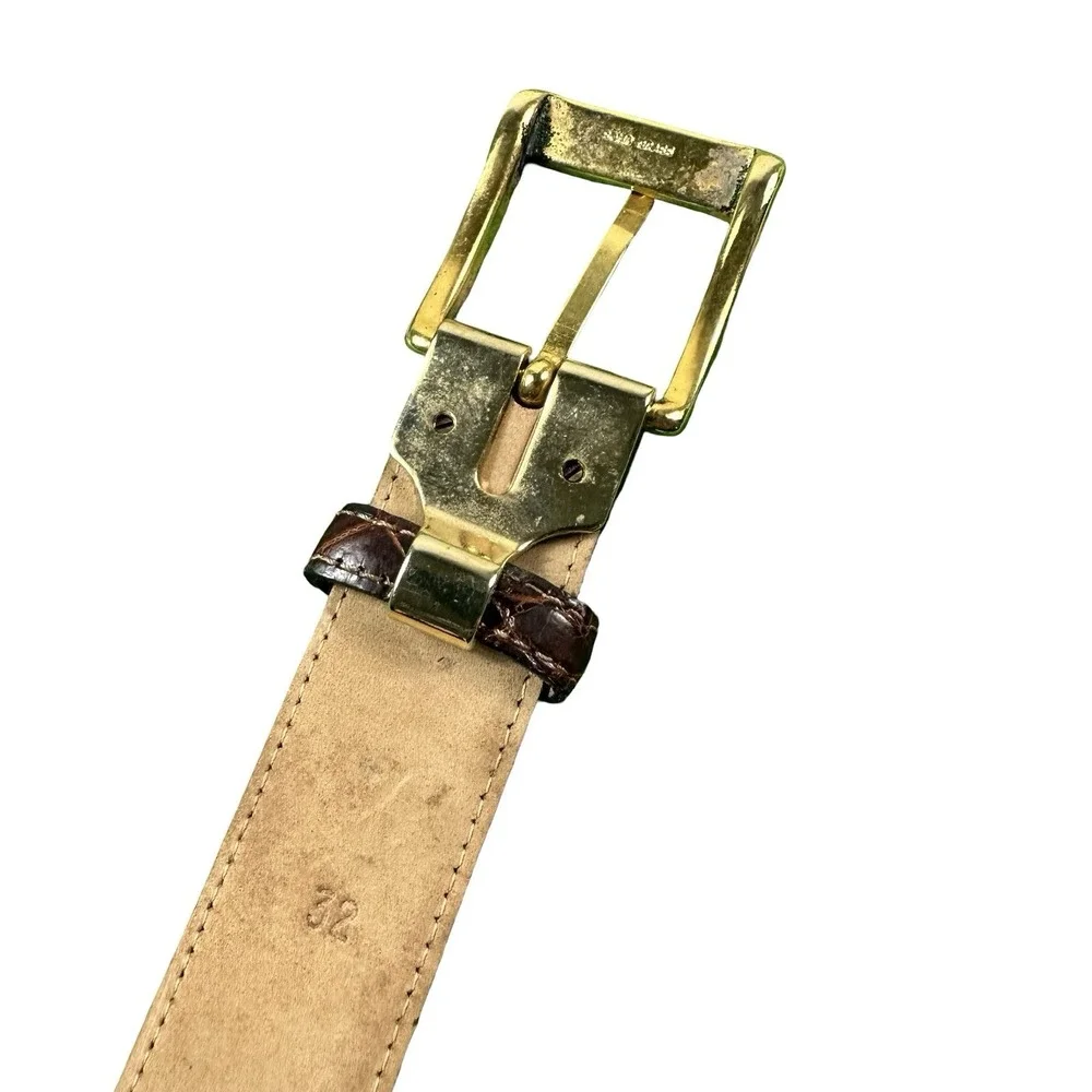 Bespoke Brown Genuine Caiman Crocodile Mens Brass Buckle Belt Size 32 NWOT
